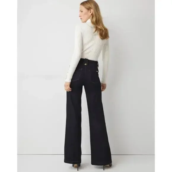 White House Black Market | High-Rise Mariner Wide-Leg Dark Wash Jeans | 10 - Picture 3 of 16